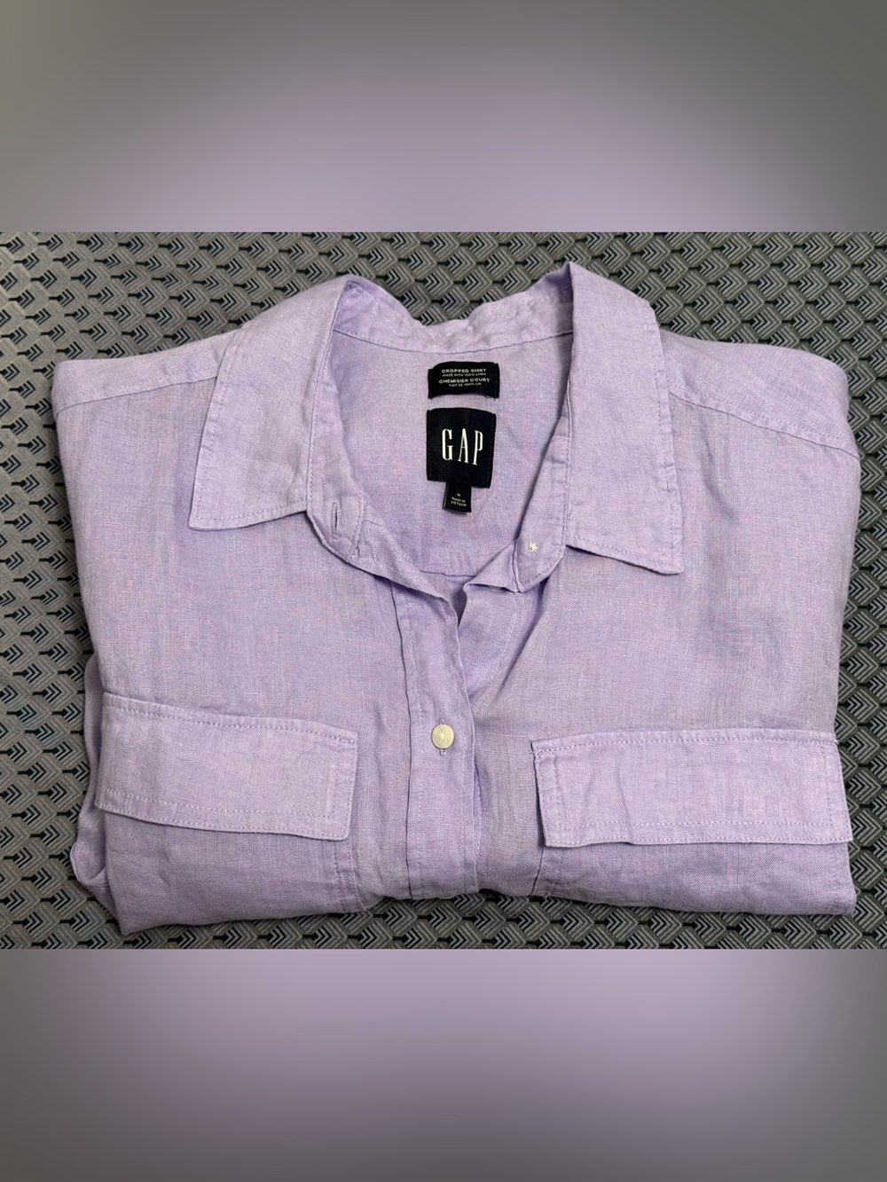 GAP Cropped Lavender Button-Up Linen Shirt
